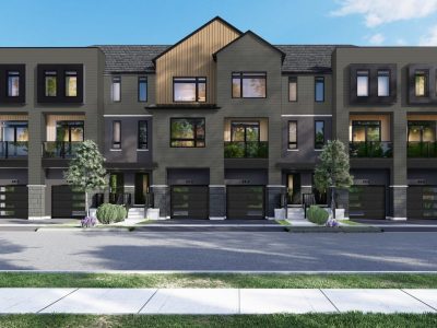 Modern dark-toned townhomes at Riverbend in Paris, Ontario
